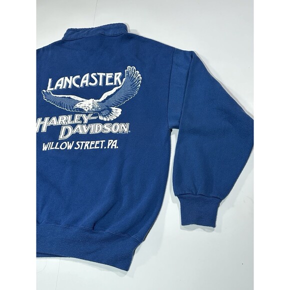 Vintage Harley Davidson 90s Quarter Zip Crewneck Blue Large Sweatshirt Milwaukee - Picture 15 of 15